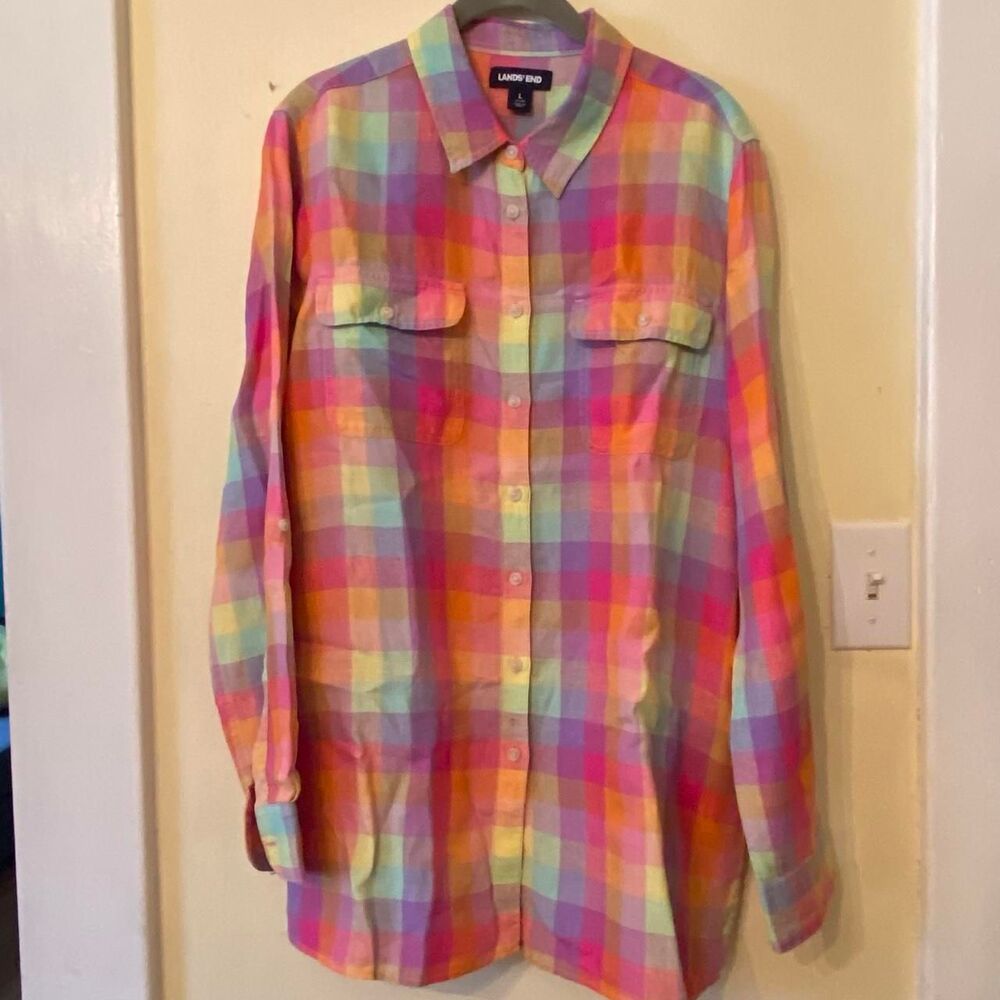 Lands-end shirt womens button down shirt size large fits 14-16 spot by button